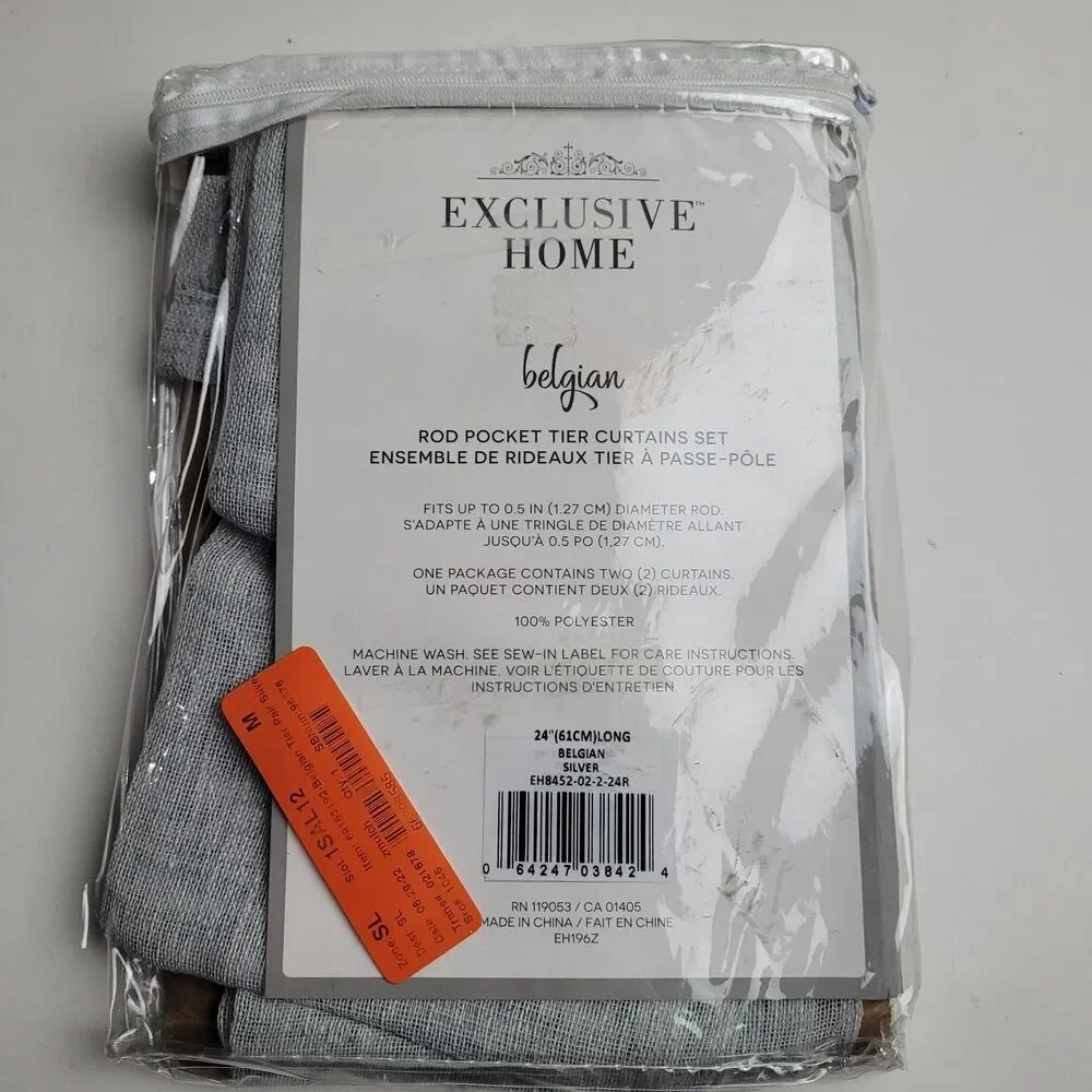 NEW Exclusive Home Curtains Belgian sheer rod tier 2 curtain panels 26x24 #BT2